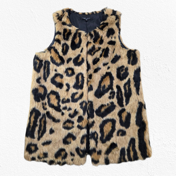 Romeo Juliet Couture Faux Fur Leopard Print Vest Hook Eye Pockets Size Small - Picture 1 of 8